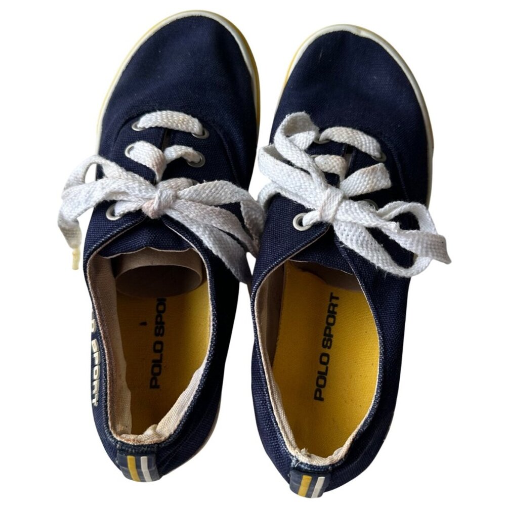 Polo Sport Lace-up Low Top Canvas Shoes Navy Blue Striped Women's Size 7.5-READ